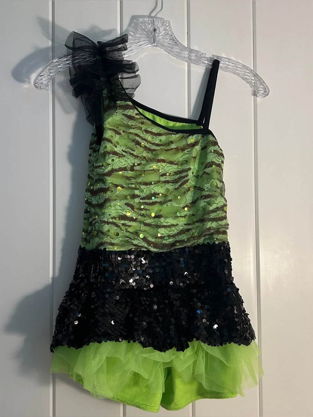 Weissman Girls Neon Zebra Sequin Dance Costume LC large child Halloween dress up